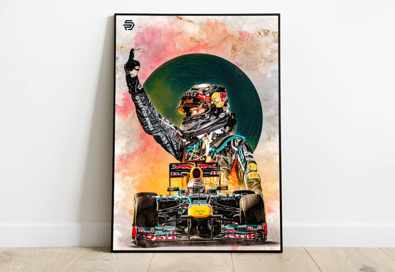 Diseño Poster Vettel F1 con el equipo Red Bull en Formula 1