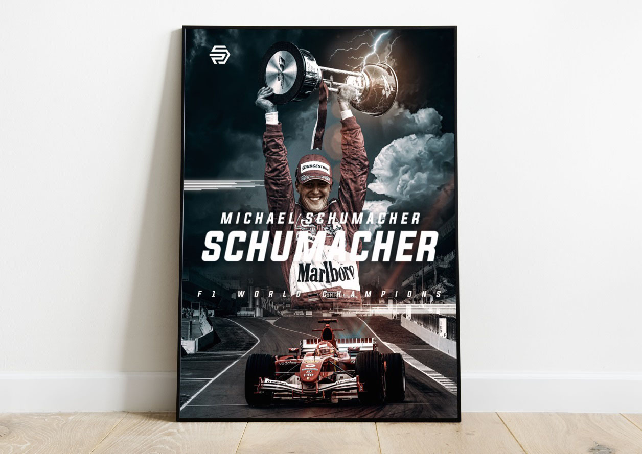 Diseño Posters F1 Michael Schumacher Ferrari con Trofeo